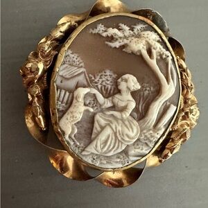 Vintage Cameo Brooch with Gold Accents